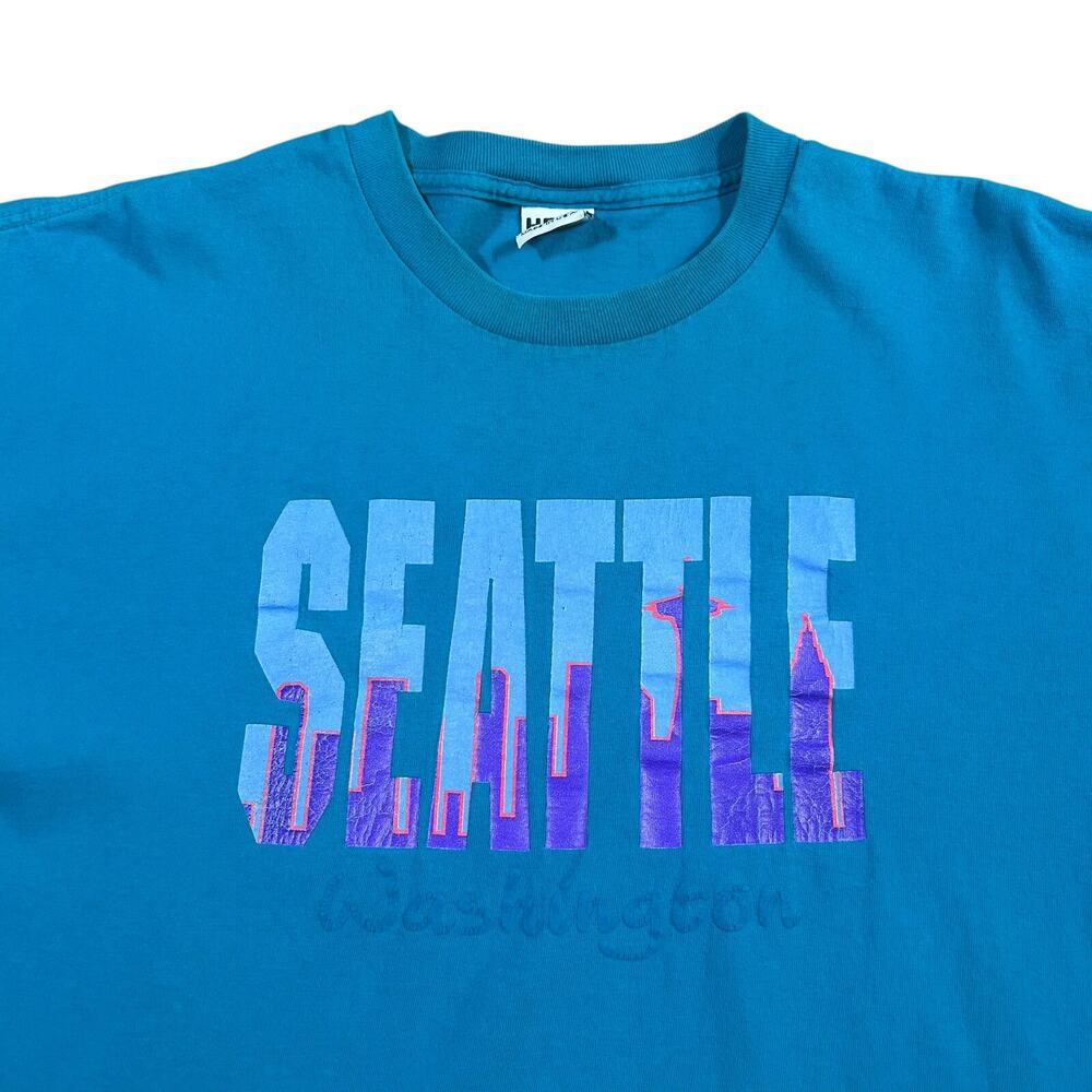 Vintage 90s Seattle Washington Spell Out T-Shirt Single Stitch Mens XL USA Made - Picture 2 of 3